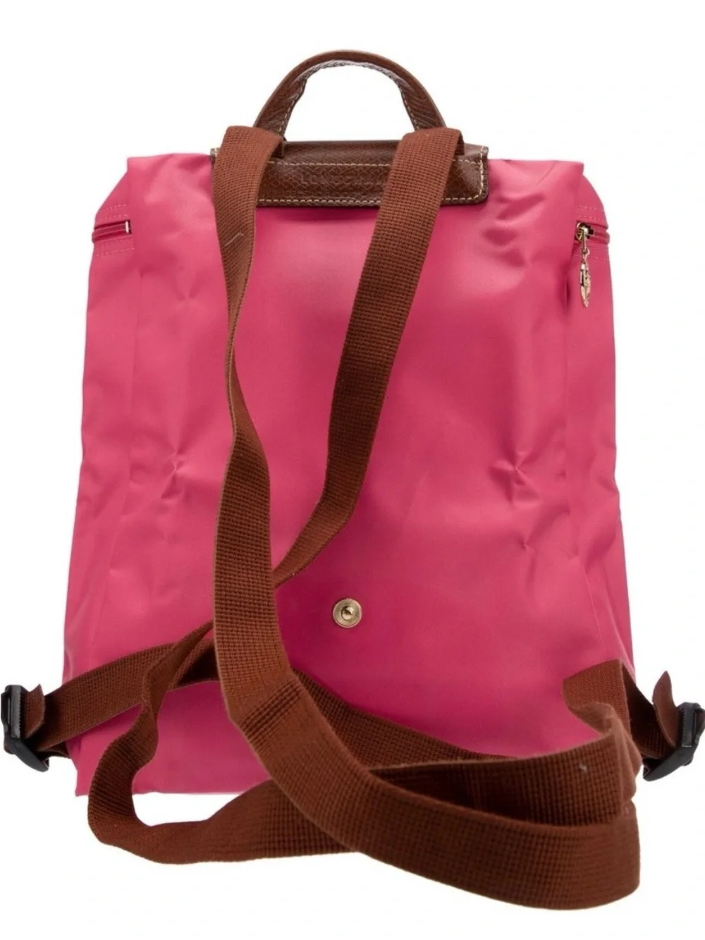 LONGCHAMP Le Pliage Small Backpack, pink gold hardware, embroidered initials
